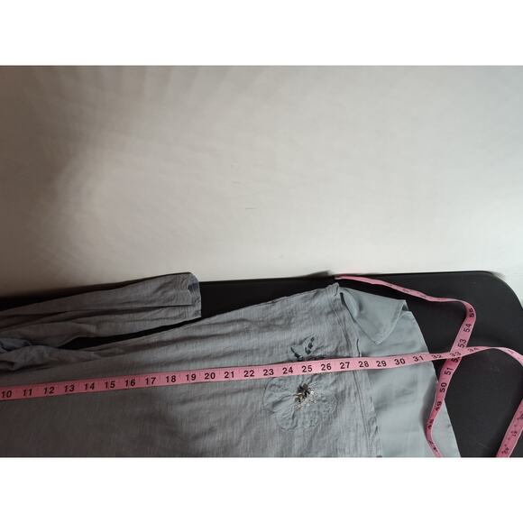 LOGO by Lori Goldstein Floral Embellished Slate Blue Tunic Sheer contrast L - Picture 7 of 7